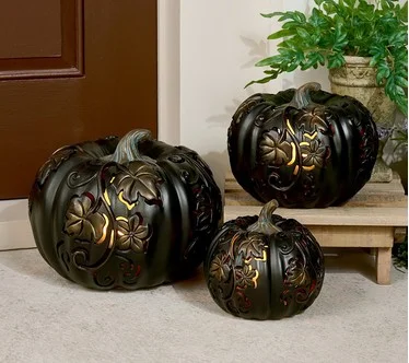 3-Piece Indoor/ Outdoor Flicker Flame Stacking Pumpkins by Valerie