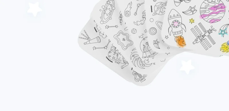 Playtime meets outer space with our Giant Coloring Sheets—in galactic designs! The perfect sidekick for lunch breaks, dinner downtime, or fueling imagination in between bites.