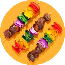 Three meat & vegetables kebab