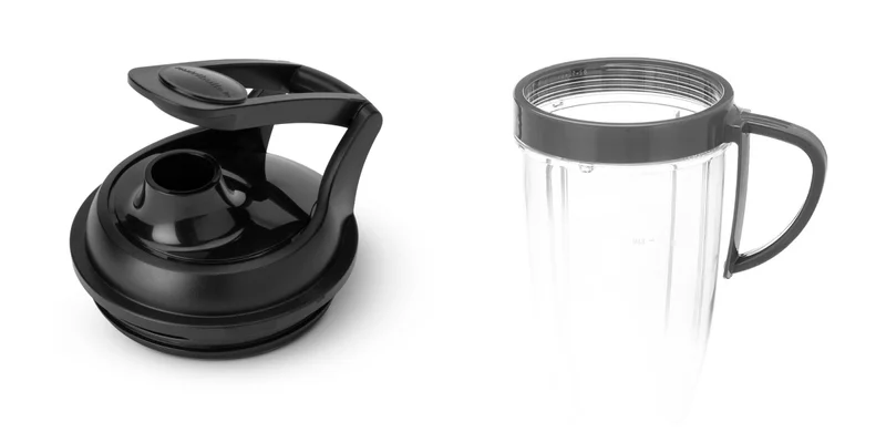 nutribullet blender accessories - flip top lid and cup with handle.