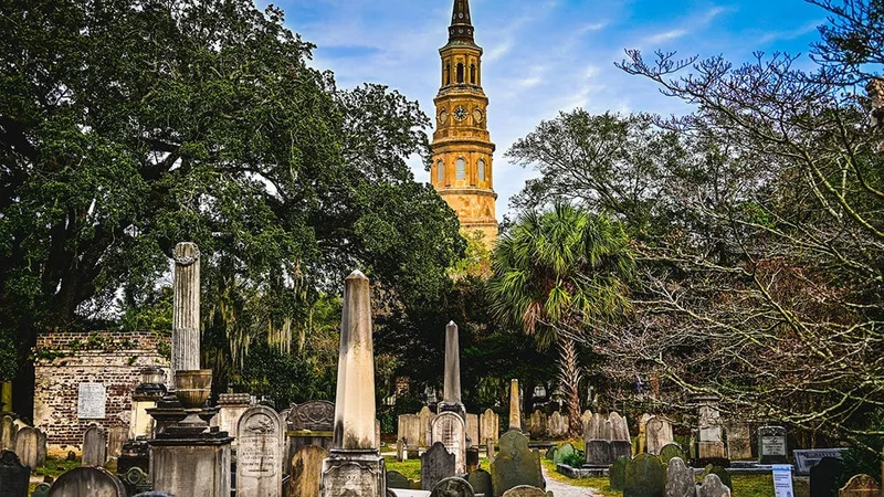 Image description: Circular Church colonial burial grounds, Charleston, South Carolina.