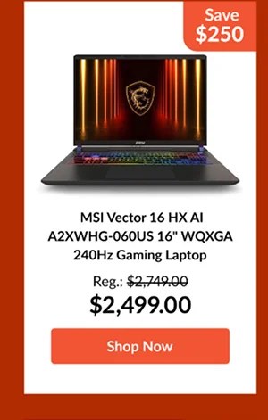 MSI Vector 16 HX AI A2XWHG-060US 16inches WQXGA 240Hz Gaming Laptop