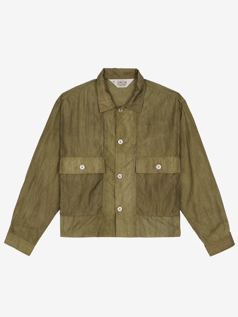 Image of Brain Dead Cropped Nylon Button Up Shirt - Army