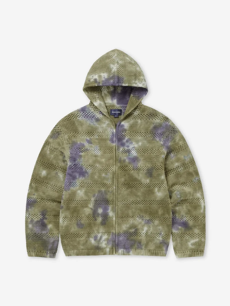 Image of thisisneverthat Crochet Knit Zip Hoodie - Olive