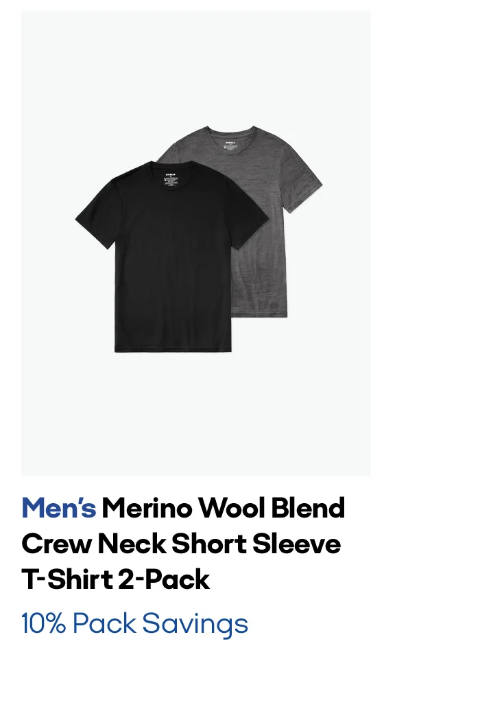 Men's Merino Wool Blend Crew Neck Short Sleeve T-Shirt 2-Pack