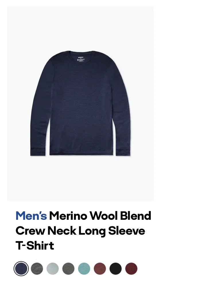 Men's Merino Wool Blend Crew Neck Long Sleeve T-Shirt