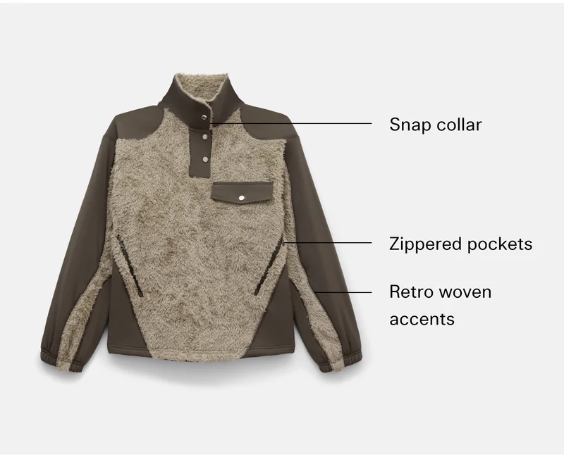 Snap Collar, Zippered pockets, Retro woven accents