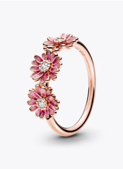 Pink Daisy Flower Trio Ring