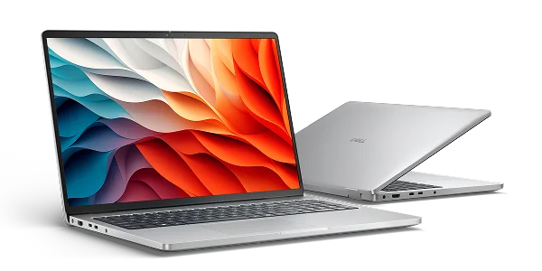 Two Dell Pro 16 Laptop computers on a dark background.