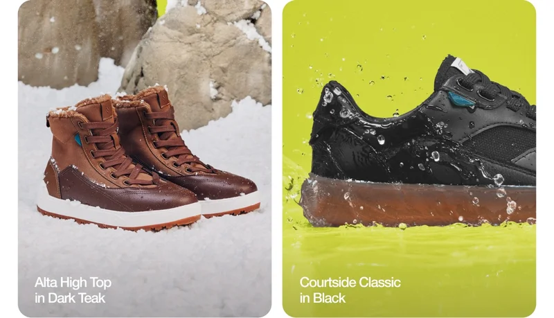 Alta High Top in Dark Teak. Courtside Classic in Black.