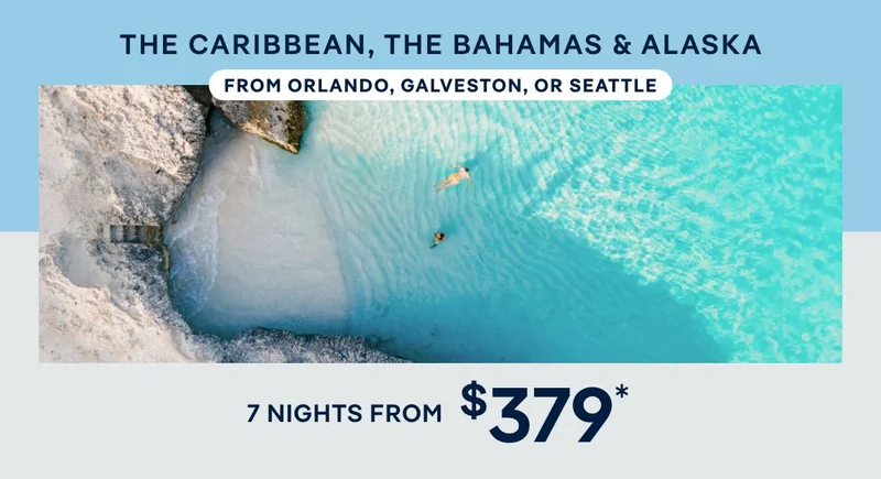 The Caribbean, The Bahamas From Miami or Orlando (Port Canaveral) – Alaska From Seattle – 7 Nights – Click to View Cruises & Book Now