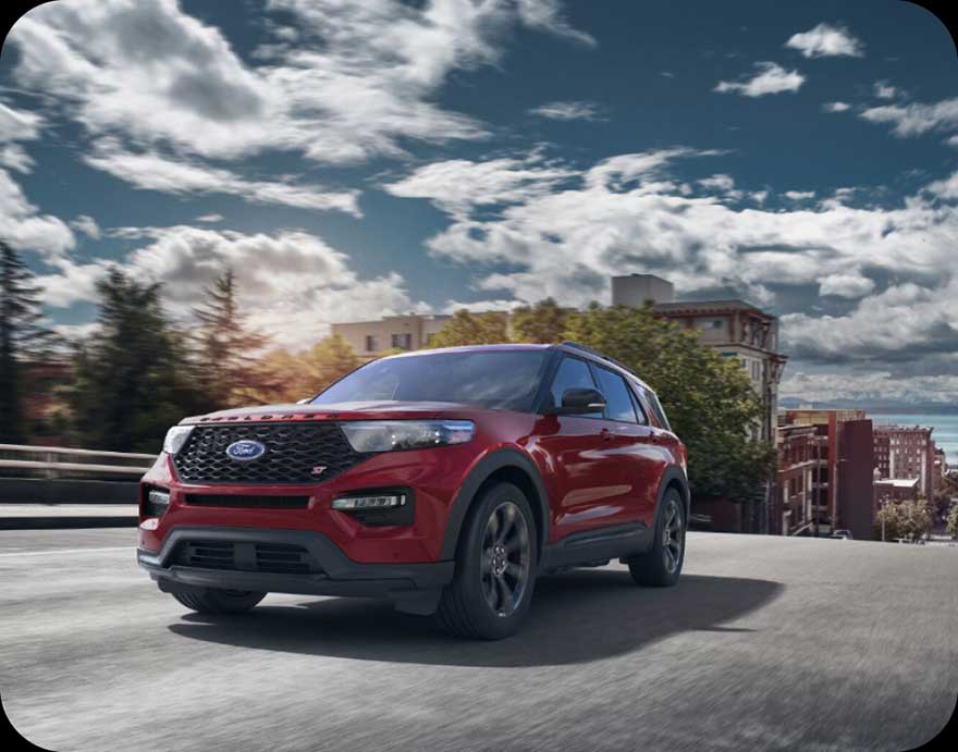 A 2023 Ford Explorer in motion.