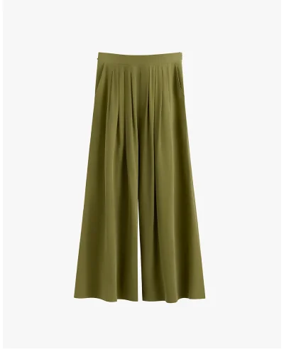Washable Silk Cropped Pleated Pant Moss