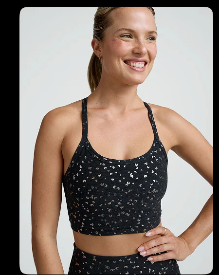 Black Gold Mini Moons SoftShine Slim Racerback High Cropped Tank