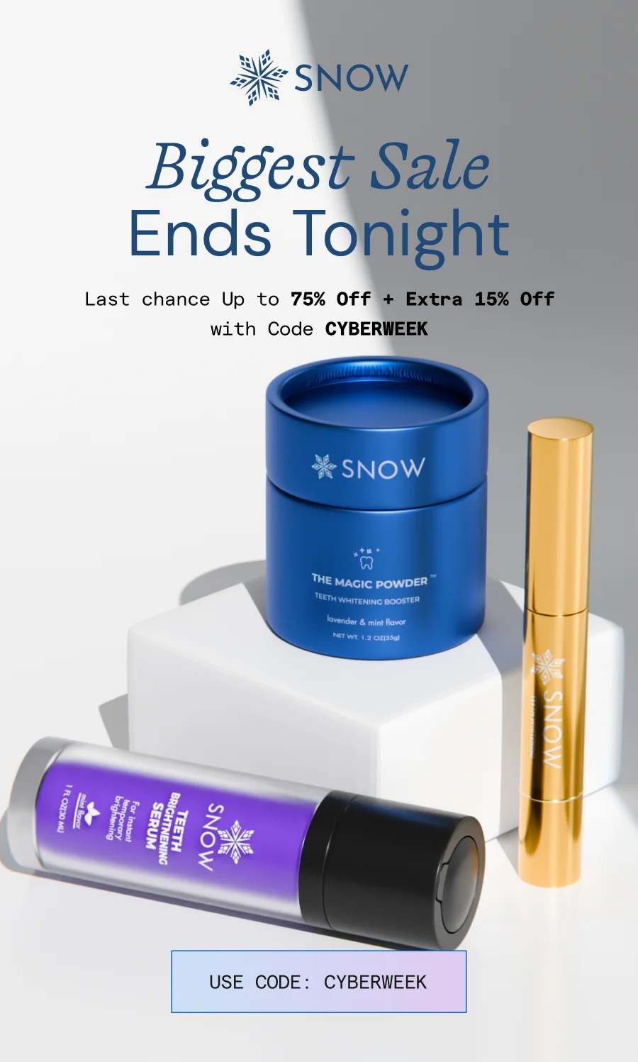 Biggest Sale Ends Tonight! Last chance for up to 75% off + Extra 15% off with Code CYBERWEEK