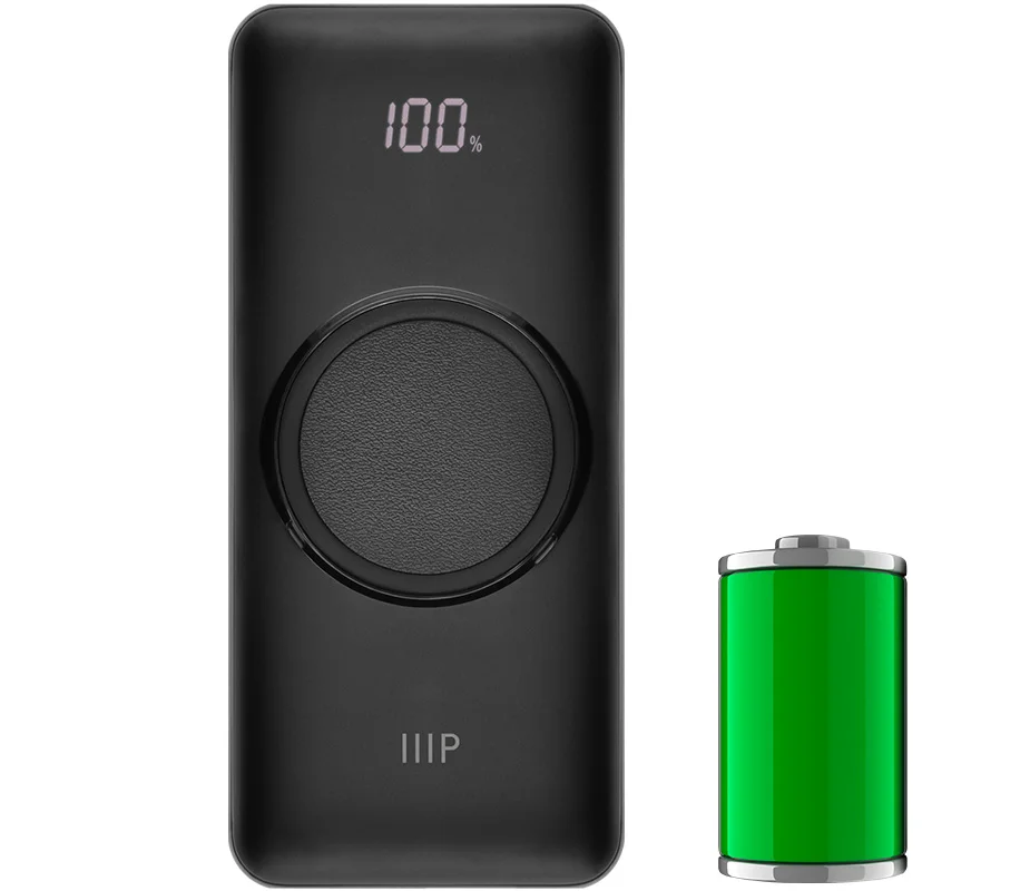 Monoprice 20,000 MAh Power Bank With Wireless Charging. PD 20W And QC 3.0 Fast Charging. Built-In Digital LCD Display. Charge Up To 5 Devices Simultaneously.