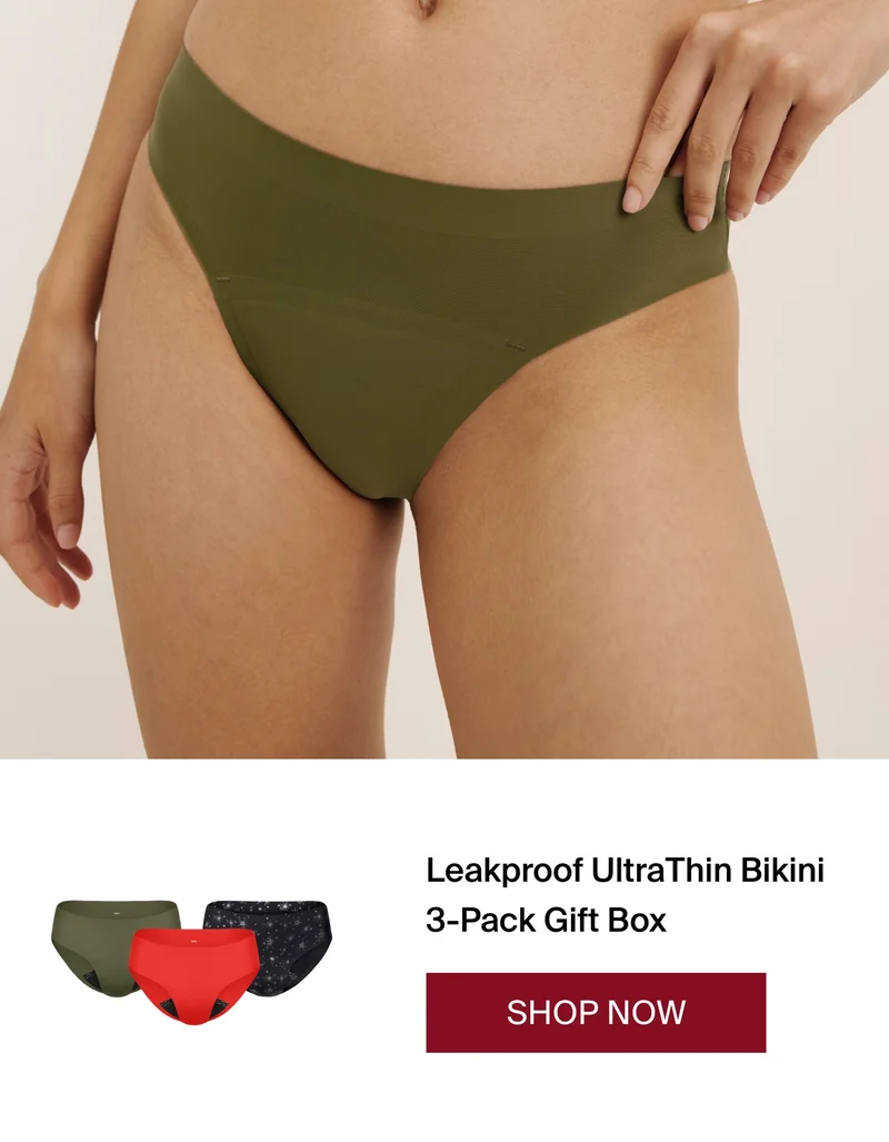 Leakproof Ultrathin bikini 3-pack gift box. SHOP NOW.