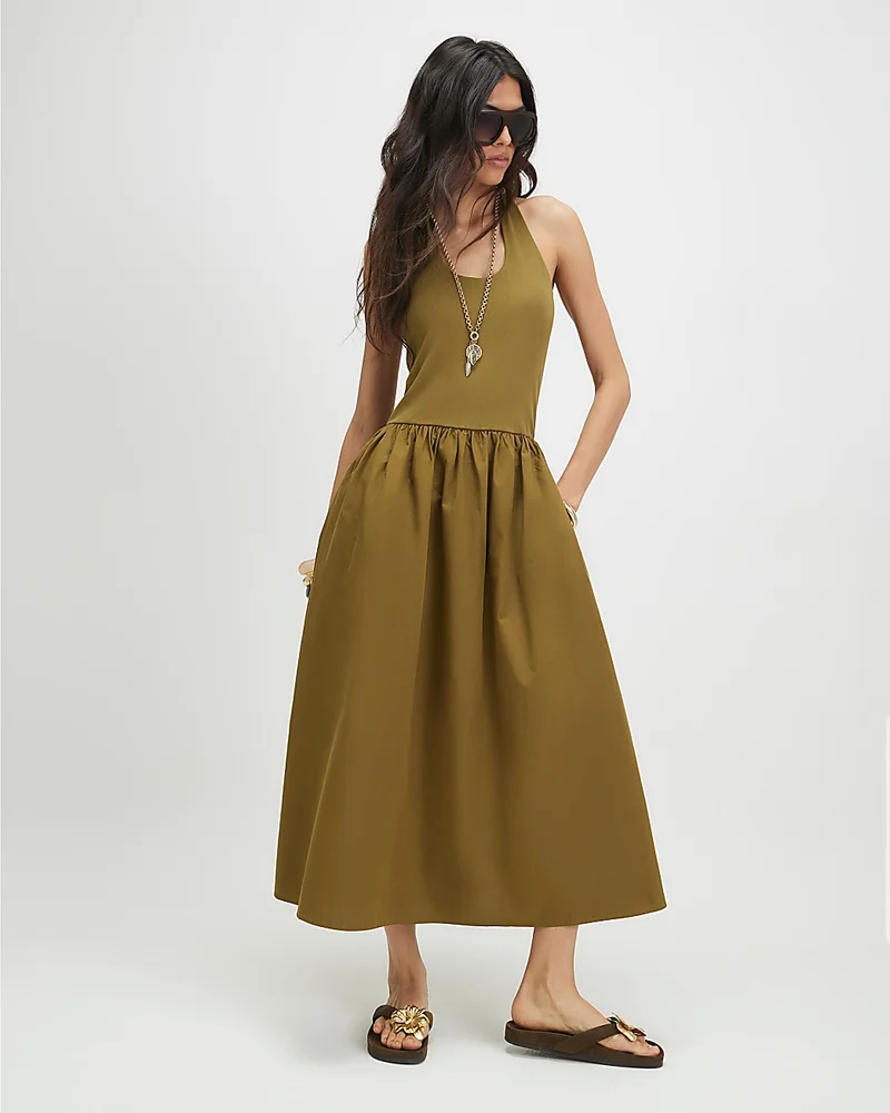 Womens Khaki Halter Neck Maxi Dress