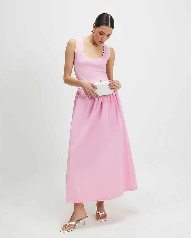 Womens Pink Sleeveless Scallop Hybrid Maxi Dress