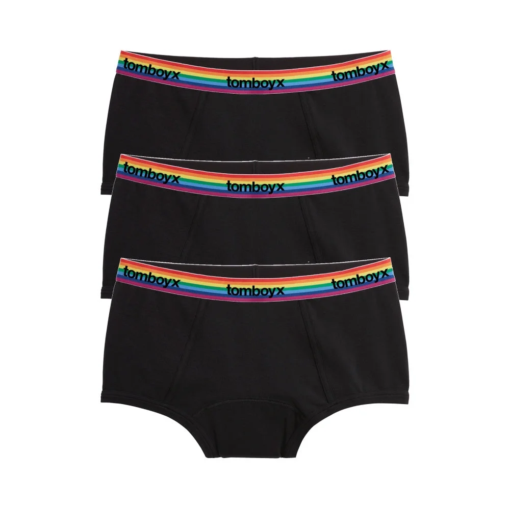Image of First Line Period Boy Shorts 3-Pack - Black Rainbow Logo