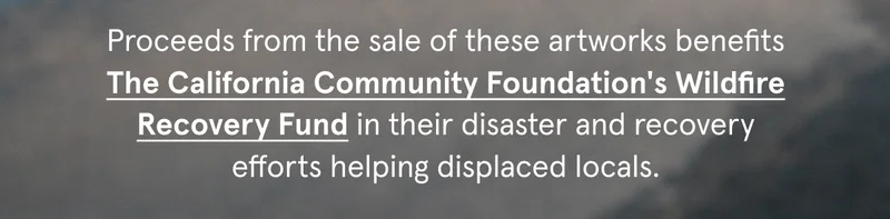 We’re so excited to announce that we’ve teamed up with Giant Artists—an agency that collaborates with boundary-pushing creatives—to offer a selection of framed pieces by renowned artists. The print shop will run online from today through March 31.   Proceeds will benefit The California Community Foundation's Wildfire Recovery Fund, for disaster  and recovery efforts for displaced residents following the devastating fires in California.