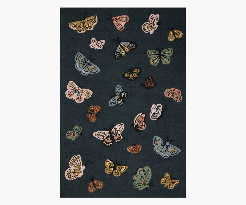 Image of Highgrove Butterfly House Wool Hooked Rug - Charcoal