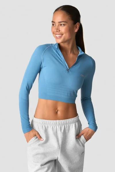 Image of Define Seamless Cropped 1/4 Zip Light Teal
