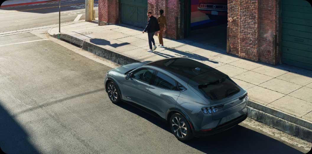 A 2023 Ford Mustang Mach-E parked.
