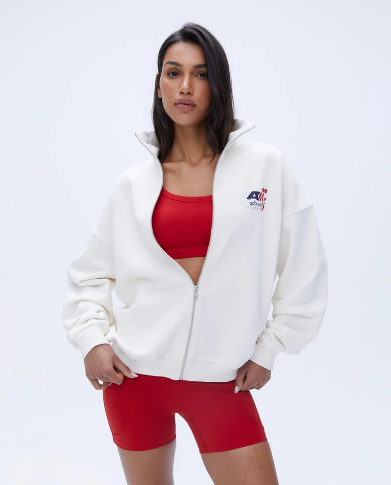 Image of Vintage Sports Oversized Funnel Full Zip Sweatshirt - Marshmallow White