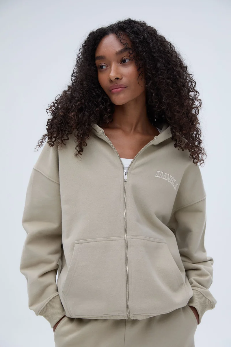 Image of Varsity Oversized Full Zip Hoodie - Sand