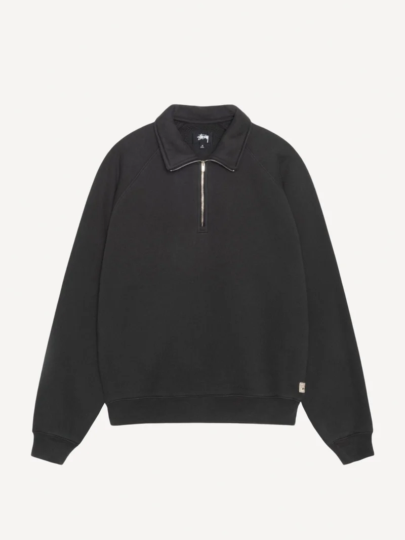 Image of Stussy Fleece Raglan Zip Mock - Washed Black