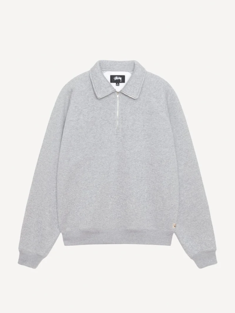 Image of Stussy Fleece Raglan Zip Mock - Grey Heather