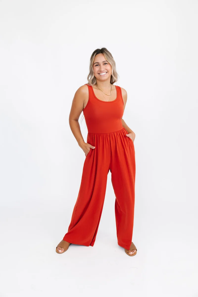 Image of Camille Wide Leg Romper in Bella Brick