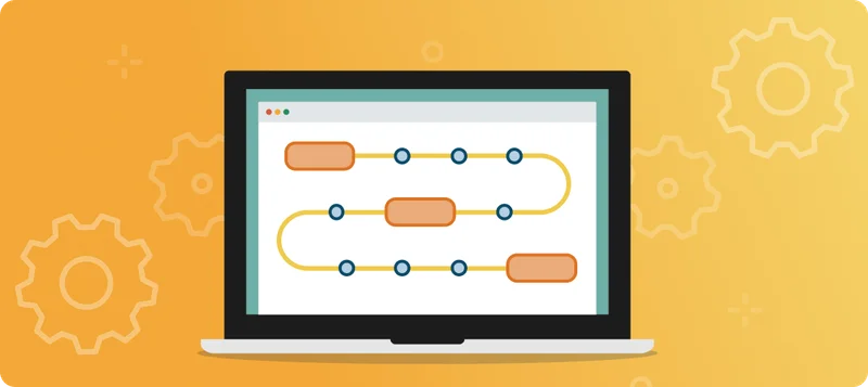 Image of computer showing a graphic depicting a workflow on the screen