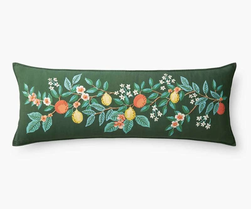 Image of Embroidered Lumbar Pillow Cover - Citrus Grove