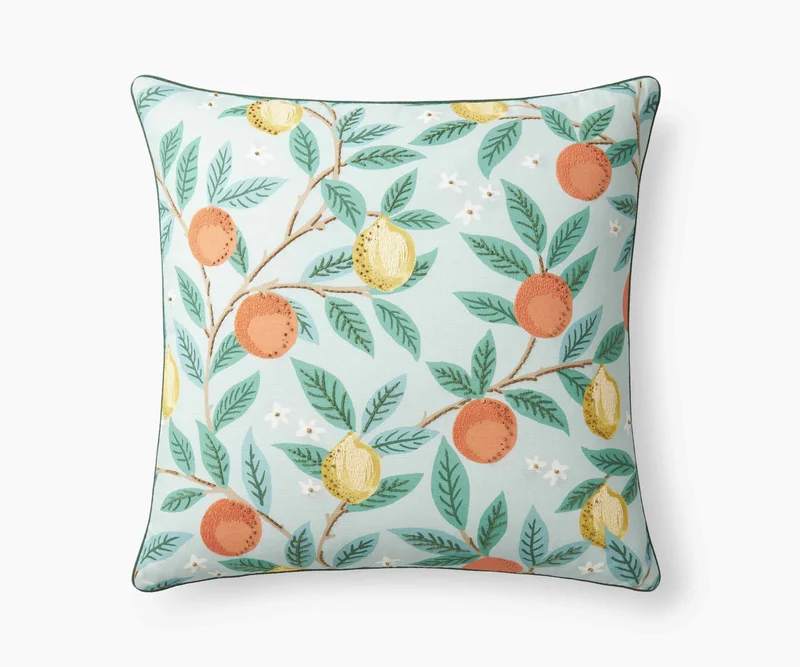 Image of Embroidered Pillow Cover - Citrus Grove