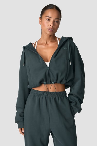 Image of Everyday Cropped Hoodie Zip Wmn Dark Green