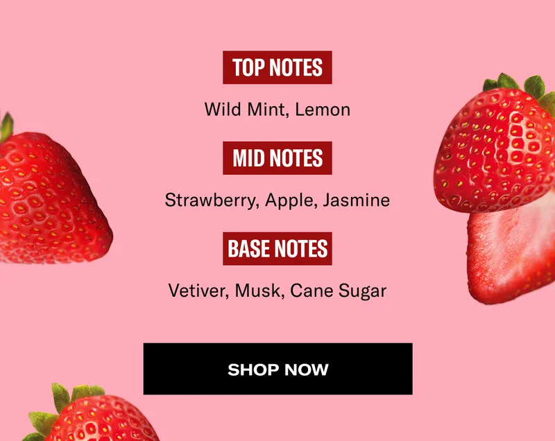 Top Notes - Wild Mint, Lemon | Mid Notes - Strawberry, Apple, Jasmine | Base Notes - Vetiver, Musk, Cane Sugar | Shop Now