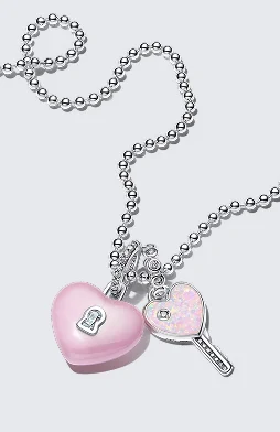 Pink Ceramic Heart Padlock Dangle Charm