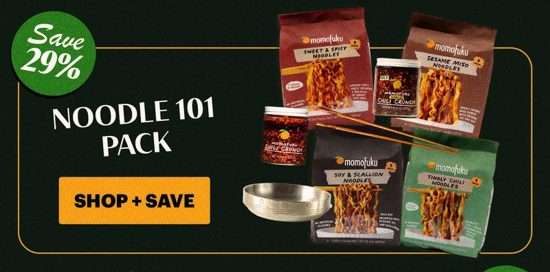 Header: Noodle 101 Pack Tag: 29% off CTA: SHOP + SAVE