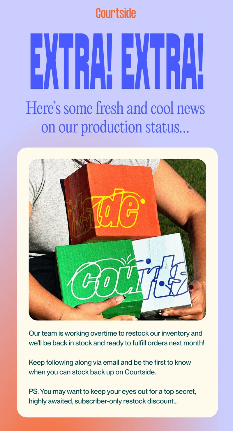 Here’s some fresh and cool news on our production status… Our team is working away on restocking our inventory, and we can officially share that our cans will be back and orders will be fulfilled next month!  Keep following along via email to be the first to know when you can stock back up. Oh, and you may want to keep your eyes out for a top secret, highly awaited, subscriber-only restock discount…