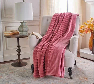 Berkshire Jacquard Stripe Grace Fur Reverse to Loftmink Throw