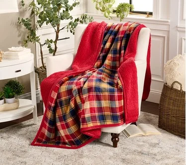 Home Reflections 60x 80" Plush Throw with Sherpa Bag