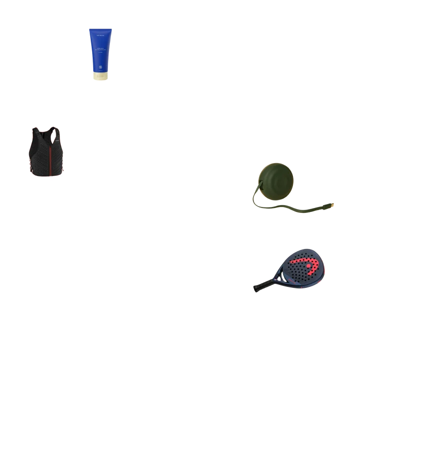 “Speed Soak for quick hydration, a weighted vest from Omorpho to punch up a sweat session, a new cool retractable charger to simplify charging all his devices and a new Padel racquet for the tennis-squash hybrid sport that’s become the fastest-growing racquet game in the world.”