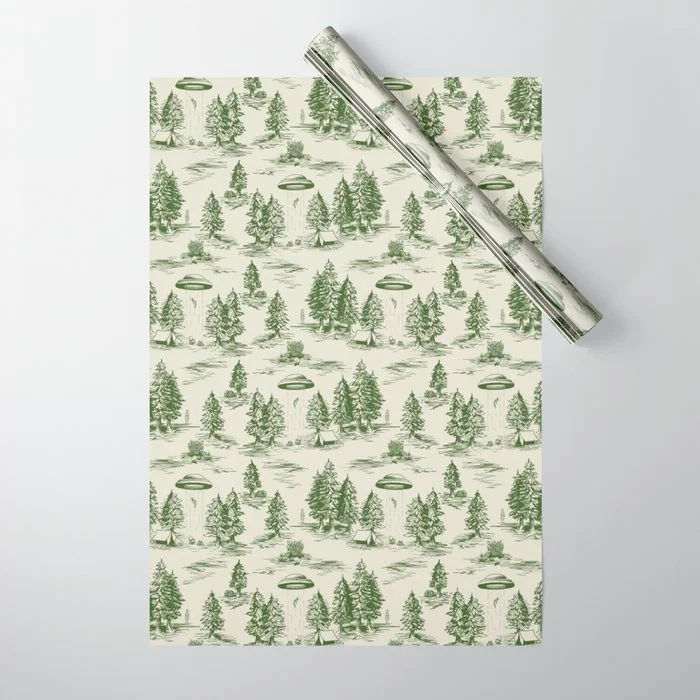 Green Alien Abduction Toile De Jouy Pattern Wrapping Paper Wrapping Paper