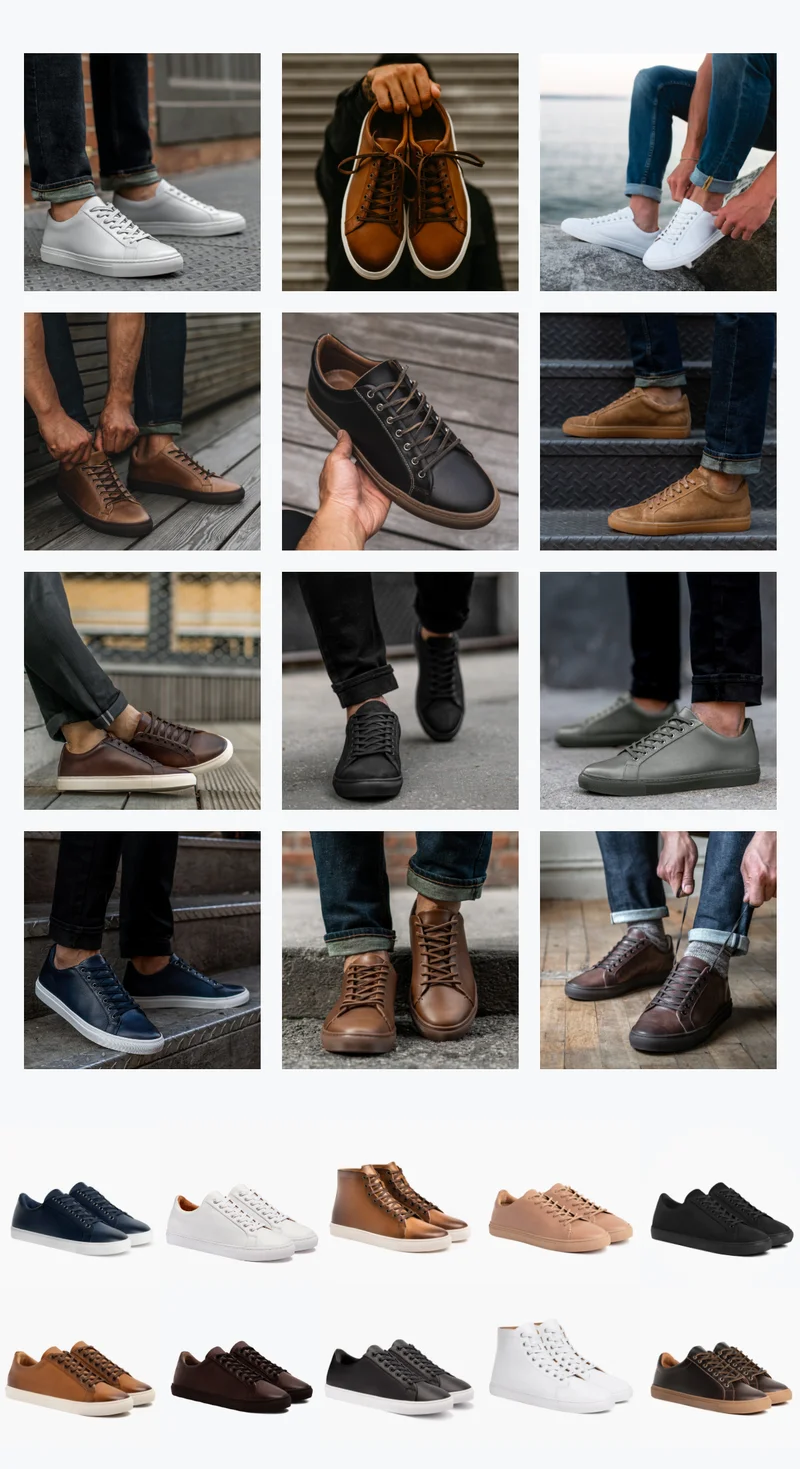 Tiled imagery of various Thursday Boots Premium Sneakers
