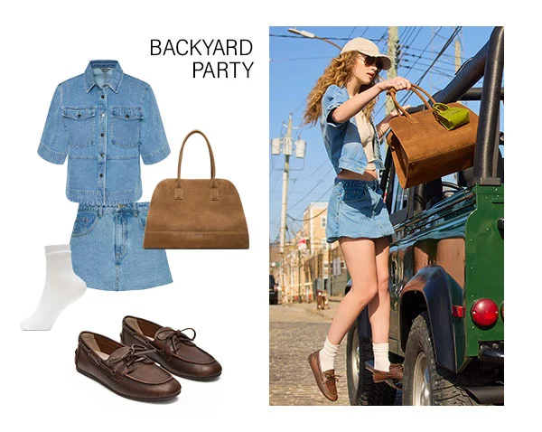Backyard Party - Eliana top, Simona Skirt, Heidee Bag, Sag Loafer, Rich Socks