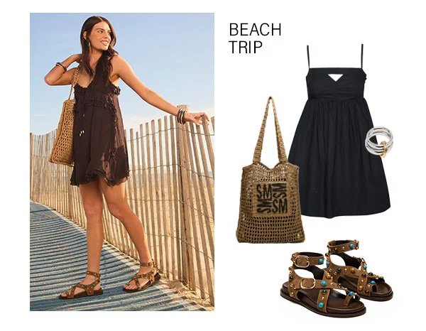 Beach Trip - Meadow Dress, Block Bag, Linear Sandal, Two Tone Bangle Bracelet Silver