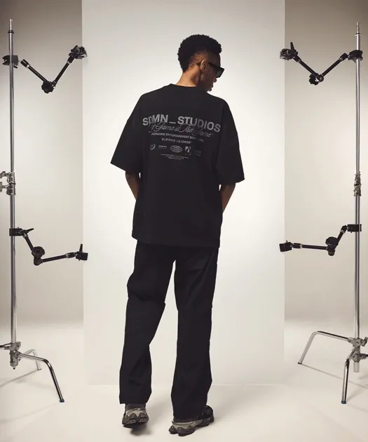 GIF showcasing the studios tee and trousers/shorts
