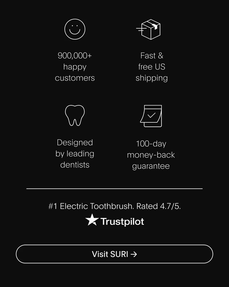 designed by leading dentists | 100-day money-back guarantee | 900,000+ happy customers | fast & free us shipping - visit suri